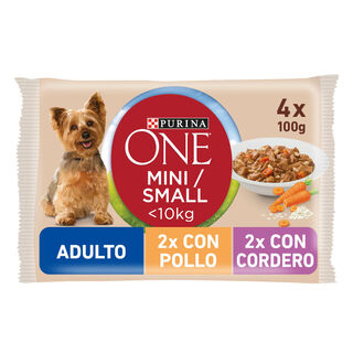 One Adult Mini Small Multipack Frango e Cordeiro com molho em saquetas para cães 